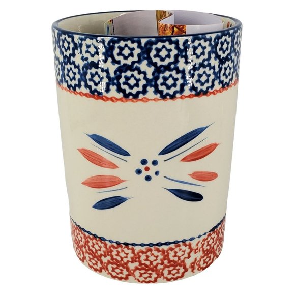 NEW Temptations Utensil Holder Crock Old World Blue Hand Painted Brochure - Picture 3 of 9